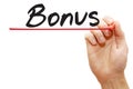 Hand writing Bonus, business concept Royalty Free Stock Photo