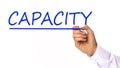 hand writing Capacity subscription with marker, concept, the letters in blue Royalty Free Stock Photo