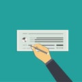 hand writing checks for a bank, flat design vector illustration Royalty Free Stock Photo