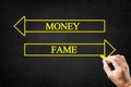 Money vs Fame Opposite Arrows Concept.