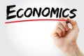 Hand writing ECONOMICS with marker, business concept background