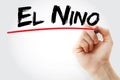 Hand writing El Nino with marker