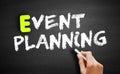 Hand writing event planning on blackboard, concept background