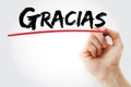 Hand writing Gracias thank you in spanish with marker, business concept