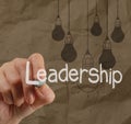 Hand writing leadership with crumpled recycle paper Royalty Free Stock Photo