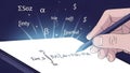 Hand Writing Mathematical Formula on Digital Tablet Royalty Free Stock Photo