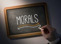 Hand writing Morals on chalkboard Royalty Free Stock Photo