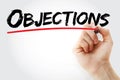 Hand writing Objections with marker, business concept background Royalty Free Stock Photo