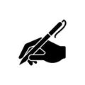 Hand writing with pen black glyph icon
