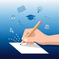 Hand Writing with Pencil, Education and Creative Process, Learning, vector design Generative AI Royalty Free Stock Photo