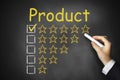 Hand writing product golden rating stars on chalkboard