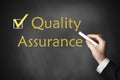 Hand writing quality assurance on chalkboard Royalty Free Stock Photo