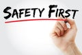 Hand writing Safety First with marker, business concept Royalty Free Stock Photo