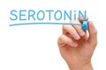 Hand Writing Serotonin With Blue Marker
