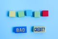 Hand writing sign Bad Credit Question. Internet Concept a bad credit score due to nonpayment of loans Stack of Sample Royalty Free Stock Photo
