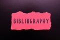 Hand writing sign Bibliography. Conceptual photo a list of writings relating to a particular subject, period, or author