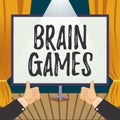 Hand writing sign Brain Games. Word for psychological tactic to manipulate or intimidate with opponent Hands Thumbs Up Royalty Free Stock Photo