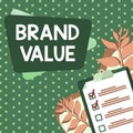 Hand writing sign Brand Value. Concept meaning company generates from product with recognizable for its names Clipboard