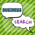 Hand writing sign Business Search. Business concept the act of looking for valuable information about a company