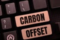 Hand writing sign Carbon Offset. Word Written on Reduction in emissions of carbon dioxide or other gases