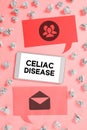 Hand writing sign Celiac Disease. Concept meaning Small intestine is hypersensitive to gluten Digestion problem Royalty Free Stock Photo