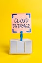 Hand writing sign Cloud Database. Internet Concept optimized or built for a virtualized computing environment Colorful Royalty Free Stock Photo