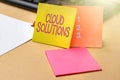 Hand writing sign Cloud Solutions. Business showcase ondemand services or resources accessed via the internet Multiple
