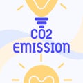 Hand writing sign Co2 Emission. Business idea Releasing of greenhouse gases into the atmosphere over time Glowing Light