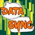Hand writing sign Data Sync. Word for data that is continuously generated by different sources