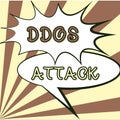 Text caption presenting Ddos Attack. Concept meaning perpetrator seeks to make network resource unavailable