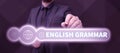 Conceptual display English Grammar. Word for courses cover all levels of speaking and writing in english