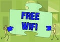 Hand writing sign Free Wifi. Business showcase let you connect to the Internet in public places without paying Royalty Free Stock Photo