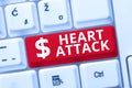 Hand writing sign Heart Attack. Business showcase sudden occurrence of coronary thrombosis resulting in death Entering