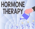 Hand writing sign Hormone Therapy. Business overview use of hormones in treating of menopausal symptoms Hand Holding