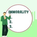 Text showing inspiration Immorality. Concept meaning the state or quality of being immoral, wickedness