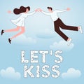 Hand writing sign LETS KISS. Internet Concept Sign of love expressing emotions between couple Couple holding hands