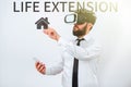 Hand writing sign Life Extension. Business idea able to continue working for longer than others of the same kind Royalty Free Stock Photo