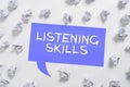 Hand writing sign Listening Skills. Business overview search phrases that are highly relevant to specific niche