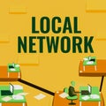 Hand writing sign Local Network. Business approach Intranet LAN Radio Waves DSL Boradband Switch Connection Male office Royalty Free Stock Photo