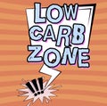 Hand writing sign Low Carb Zone. Word Written on Healthy diet for losing weight eating more proteins sugar free Blank