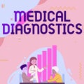Text sign showing Medical Diagnostics. Conceptual photo a symptom or characteristic of value in diagnosis Lady Drawing