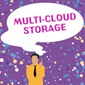 Hand writing sign Multi Cloud Storage. Concept meaning use of multiple cloud computing and storage services