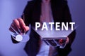 Text caption presenting Patent. Business idea intellectualproperty that gives owner legal right has the sole right Royalty Free Stock Photo