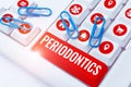 Hand writing sign Periodontics. Business idea a branch of dentistry deals with diseases of teeth, gums, cementum