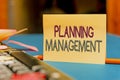 Hand writing sign Planning Management. Business concept act or process of making or carrying out plans Multiple Assorted Royalty Free Stock Photo