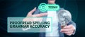 Hand writing sign Proofread Spelling Grammar Accuracy. Word for reading and marking spelling, grammar mistakes Royalty Free Stock Photo