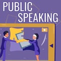 Hand writing sign Public Speaking. Business concept talking showing stage in subject Conference Presentation Colleagues