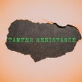Hand writing sign Tamper Resistance. Business concept resilent to physical harm, threats, intimidation, or corrupt