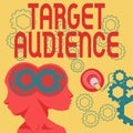 Writing displaying text Target Audience. Word for category of showing you want to address your words to Two Heads With