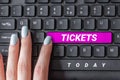 Hand writing sign Tickets. Internet Concept small paper bought to provide access to service or show Royalty Free Stock Photo
